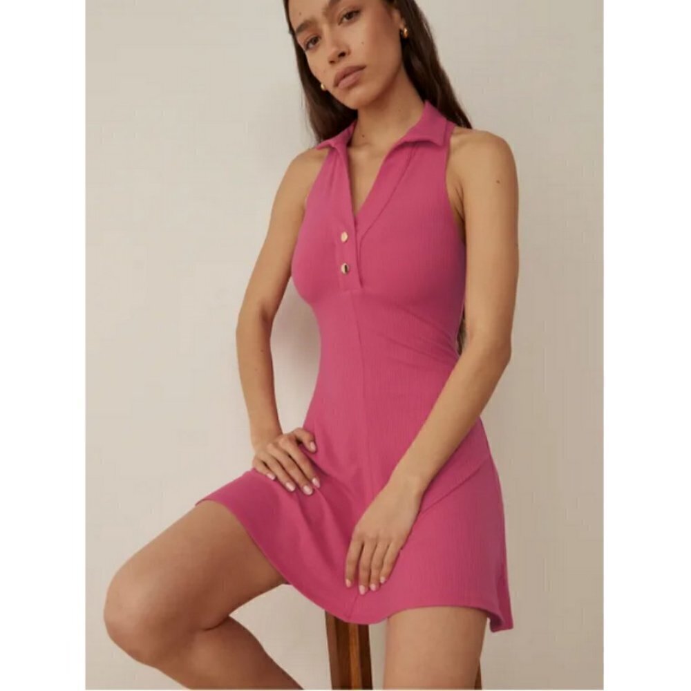 💕REFORMATION💕 Pete Dress ~ Snapdragon Pink Ribbed Medium M NWT - Picture 4 of 14